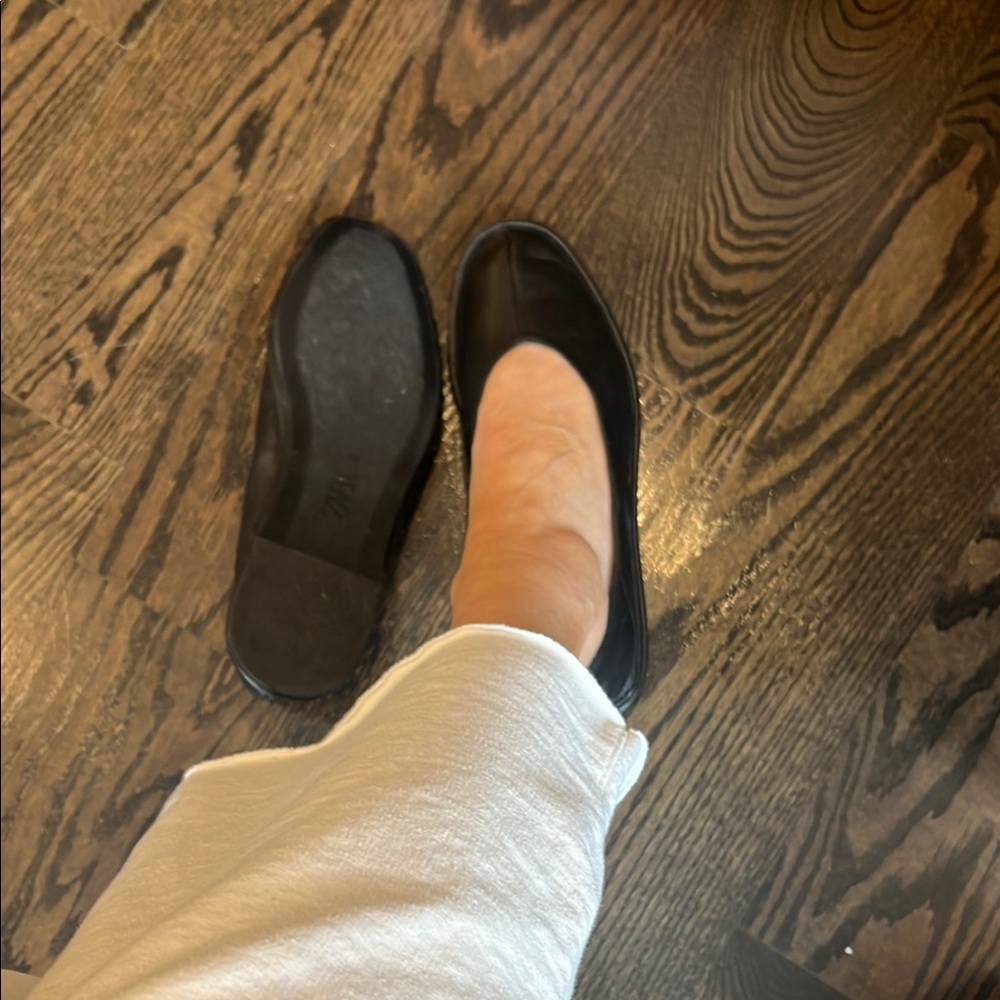 Zara Black Flats Loafers Smooth Leather